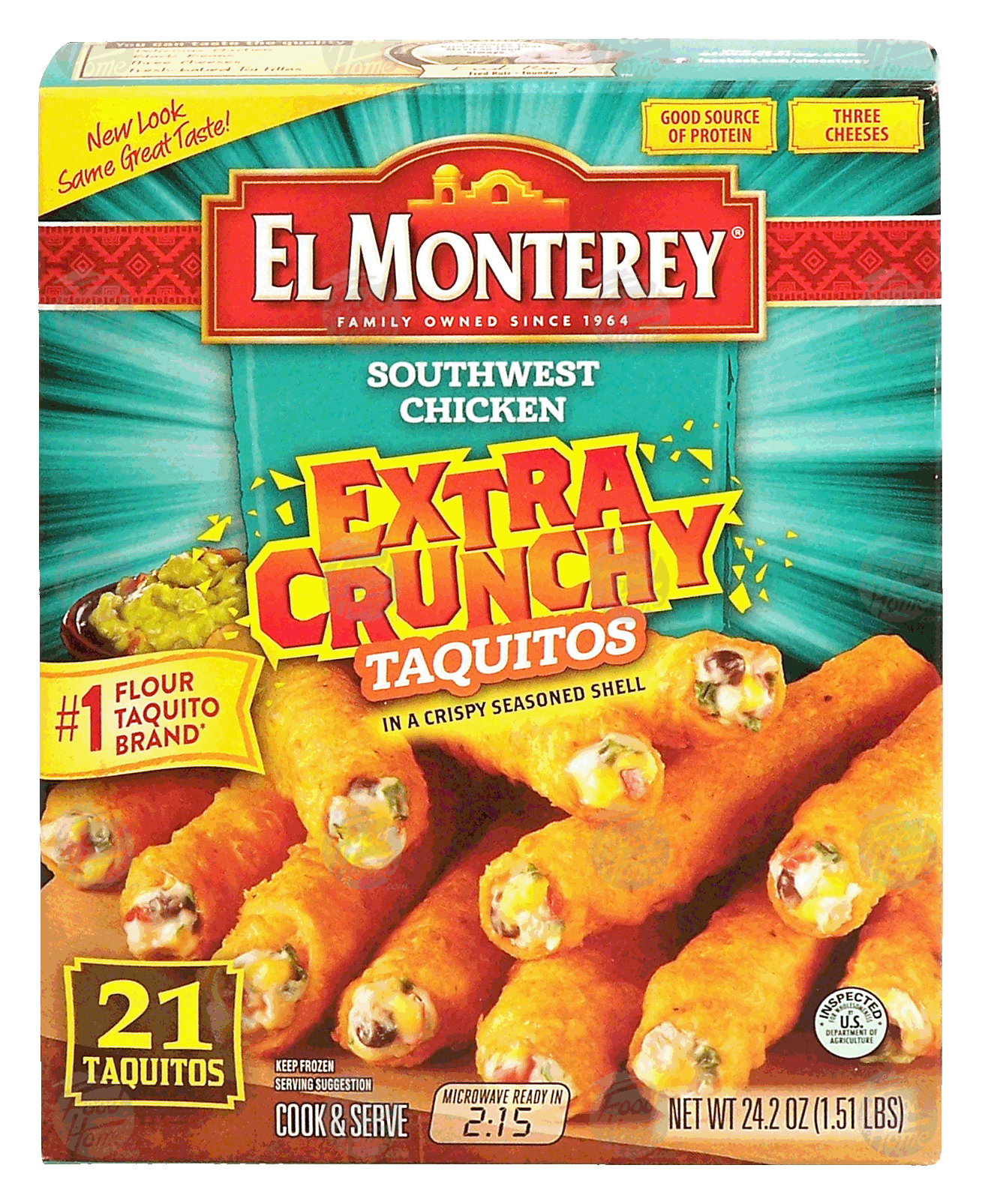 El Monterey Extra Crunchy southwest chicken taquitos in a crispy seasoned shell, three cheeses, 21 taquitos Full-Size Picture